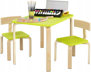 SET NÁBYTKU 2 STOLIČKY DETSKÝ HERNÝ STÔL ZELENÉ ZAokrúhlené ROHY